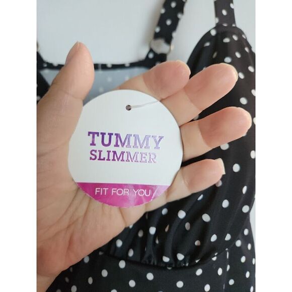 NWT Croft & Barrow Black White Polka Dot  "Tummy Slimmer" 1 Piece Swimsuit sz 10 - Picture 5 of 9
